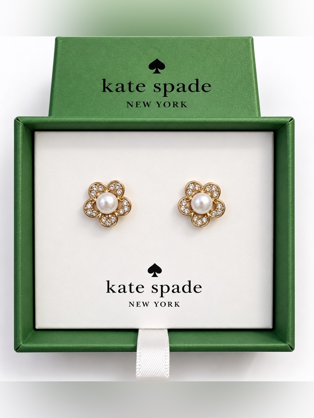 kate spade Gold Pearl & Crystal Flower Stud Earrings NEW IN BOX